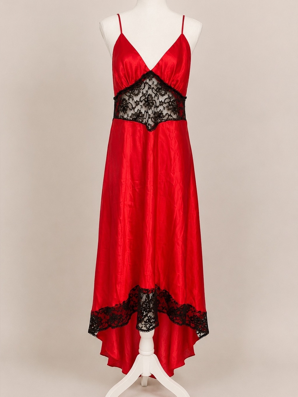 Victoria’s Secret • Vintage Gold Label Red Satin Lace Hi-Low Nightgown • Size L